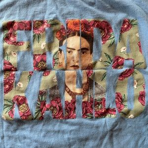 Blue Frida Kahlo Portrait Tee T-Shirt Top Crewneck Short Sleeve